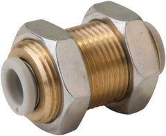 SMC PNEUMATICS - 16mm OD, M28x1.5 UNF, Brass/Polybutylene Push-to-Connect Bulkhead Union - 145 Max psi - USA Tool & Supply