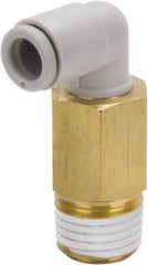 SMC PNEUMATICS - 12mm Outside Diam, 1/4 BSPT, Brass/Polybutylene Push-to-Connect Tube Extended Male Elbow - 145 Max psi - USA Tool & Supply