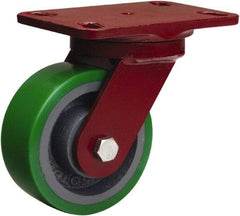 Hamilton - 5" Diam x 2" Wide x 6-3/4" OAH Top Plate Mount Swivel Caster - Polyurethane Mold onto Cast Iron Center, 1,050 Lb Capacity, Sealed Precision Ball Bearing, 4-1/2 x 6-1/2" Plate - USA Tool & Supply