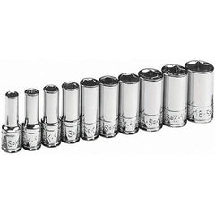 SK - 1/4" Drive Semi-Deep Socket Set - 3/16 to 9/16", Inch Measurement Standard - USA Tool & Supply