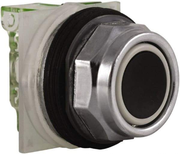 Schneider Electric - 30mm Mount Hole, Flush, Pushbutton Switch with Contact Block - Octagon, Black Pushbutton, Momentary (MO) - USA Tool & Supply