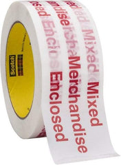 3M - 2" x 110 Yd Red & White Rubber Adhesive Packaging Tape - Polypropylene Film Backing, 1.9 mil Thick, 35 Lb Tensile Strength, Series 3775 - USA Tool & Supply