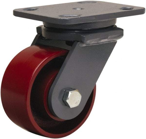 Hamilton - 4" Diam x 2" Wide x 5-5/8" OAH Top Plate Mount Swivel Caster - Cast Iron, 1,000 Lb Capacity, Precision Ball Bearing, 4 x 5" Plate - USA Tool & Supply