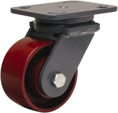 Hamilton - 4" Diam x 2" Wide x 5-5/8" OAH Top Plate Mount Swivel Caster - Cast Iron, 1,000 Lb Capacity, Precision Ball Bearing, 4 x 5" Plate - USA Tool & Supply