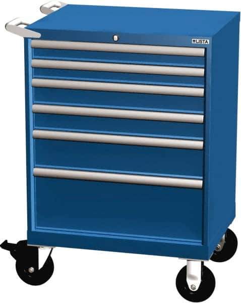 LISTA - 6 Drawer 165 Lb Capacity Steel Tool Roller Cabinet - 28-1/4" Wide x 41-1/2" High x 21-1/2" Deep, Roller Bearing Drawer Slides, Blue - USA Tool & Supply