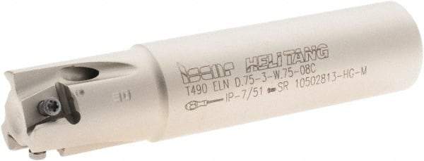 Iscar - 3/4" Cut Diam, 0.315" Max Depth of Cut, 3/4" Shank Diam, 3.38" OAL, Indexable Square Shoulder Helical End Mill - Weldon Shank, 90° Lead Angle, Through Coolant, Series Helitang - USA Tool & Supply