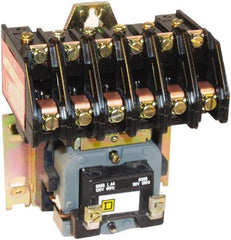 Square D - No Enclosure, 6 Pole, Electrically Held Lighting Contactor - 20 A (Tungsten), 30 A (Fluorescent), 277 VAC at 60 Hz, 6NO Contact Configuration - USA Tool & Supply