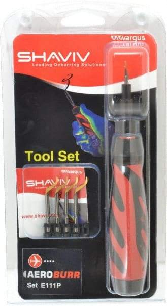 Shaviv - 7 Piece Hand Deburring Tool Set - E Blade Holder, E111P Blades, For Straight Edge, Hole Edge, Hole Inner Surface, Flat Surface - USA Tool & Supply