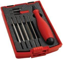 Shaviv - 8 Piece High Speed Steel, Diamond Coated Blade Hand Deburring Tool Set - E100S, E400 Blades, For Straight Edge, Hole Edge, Hole Inner Surface, Flat Surface - USA Tool & Supply