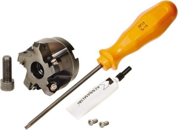 Kennametal - 2" Cut Diam, 3/4" Arbor Hole, 3.23mm Max Depth of Cut, 45° Indexable Chamfer & Angle Face Mill - 5 Inserts, HNGJ 0604... Insert, Right Hand Cut, 5 Flutes, Through Coolant, Series Dodeka Mini - USA Tool & Supply