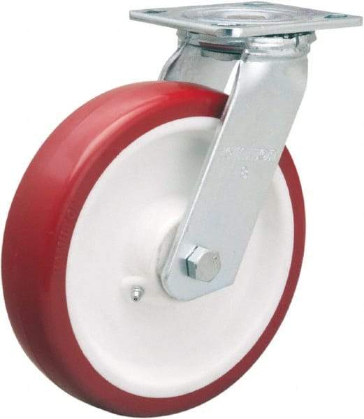 Hamilton - 8" Diam x 2" Wide x 9-1/2" OAH Top Plate Mount Swivel Caster - Polyurethane Mold on Polypropylene, 900 Lb Capacity, Straight Roller Bearing, 4 x 4-1/2" Plate - USA Tool & Supply