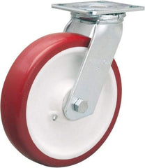 Hamilton - 8" Diam x 2" Wide x 9-1/2" OAH Top Plate Mount Swivel Caster - Polyurethane Mold on Polypropylene, 900 Lb Capacity, Straight Roller Bearing, 4 x 4-1/2" Plate - USA Tool & Supply