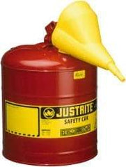 Justrite - 5 Gal 24-Gauge Coated Steel Body Self-Closing, Self-Venting, Full-Length Flame Arrester - 16-7/8" High x 11-3/4" Diam, Red with Yellow - USA Tool & Supply