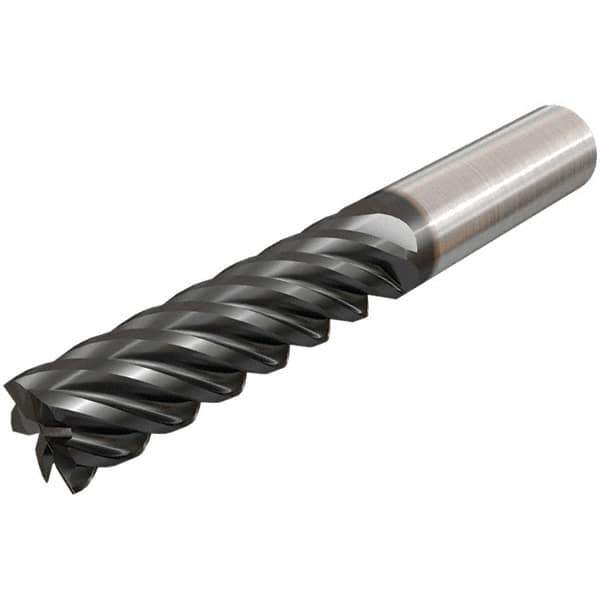 Iscar - 5/8", 2-1/2" LOC, 5/8" Shank Diam, 5" OAL, 6 Flute, Solid Carbide Square End Mill - Single End, TiAlN Finish, Spiral Flute, 45° Helix, Right Hand Cut, Right Hand Flute - USA Tool & Supply