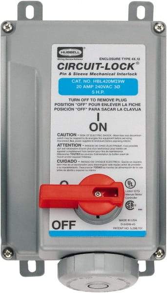 Hubbell Wiring Device-Kellems - 3 Phase, 250 VAC, 20 Amp, 5 hp, 4 Pin Configuration, Interlock Receptacle - 3 Poles, Watertight, IEC 60309, Blue - USA Tool & Supply
