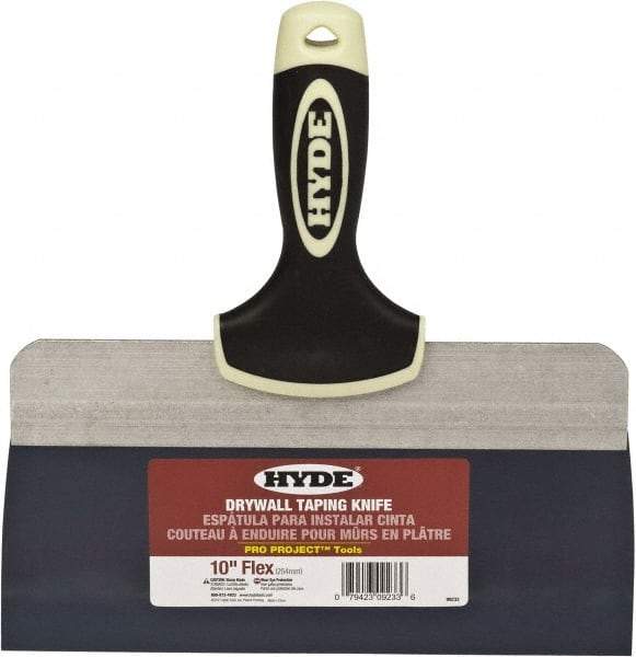 Hyde Tools - 10" Wide Spring Blade Tempered Steel Taping Knife - Flexible, Soft Grip Plastic Overmold Handle, 10-1/2" OAL - USA Tool & Supply