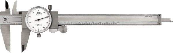 Mahr - 0mm to 150mm Range, 0.01 mm Graduation, 1mm per Revolution, Dial Caliper - White Face, 40mm Jaw Length - USA Tool & Supply