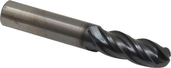 OSG - 3/8" Diam, 1" LOC, 4 Flute Solid Carbide Ball End Mill - TiAlN Finish, Single End, 2-1/2" OAL, 3/8" Shank Diam, Spiral Flute - USA Tool & Supply