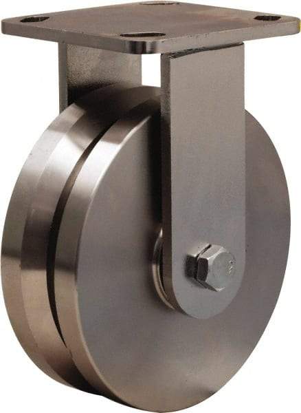 Hamilton - 6" Diam x 2" Wide, Stainless Steel Rigid Caster - 1,200 Lb Capacity, Top Plate Mount, 4" x 4-1/2" Plate, Delrin Bearing - USA Tool & Supply