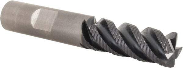 Kennametal - 1/2" Diam, Coarse Pitch, 1-1/4" LOC, 4 Flute Solid Carbide 0.04" Corner Radius Roughing End Mill - TiAlN Finish, 3" OAL, 1/2" Shank Diam, Single End, Centercutting, 45° Helix - USA Tool & Supply