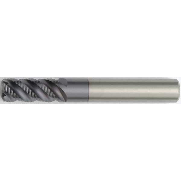 Kennametal - 5/8" Diam, Coarse Pitch, 1-1/4" LOC, 6 Flute Solid Carbide 0.04" Corner Radius Roughing End Mill - TiAlN Finish, 3-1/2" OAL, 5/8" Shank Diam, Single End, Centercutting, 45° Helix - USA Tool & Supply