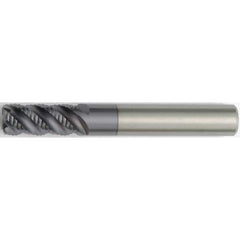 Kennametal - 5/8" Diam, Coarse Pitch, 1-1/4" LOC, 6 Flute Solid Carbide 0.04" Corner Radius Roughing End Mill - TiAlN Finish, 3-1/2" OAL, 5/8" Shank Diam, Single End, Centercutting, 45° Helix - USA Tool & Supply
