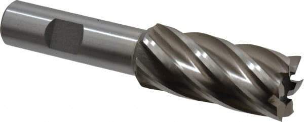 Interstate - 7/8", 1-7/8" LOC, 5/8" Shank Diam, 4" OAL, 6 Flute, High Speed Steel Square End Mill - Single End, Uncoated, Spiral Flute, 30° Helix, Right Hand Cut, Right Hand Flute - USA Tool & Supply