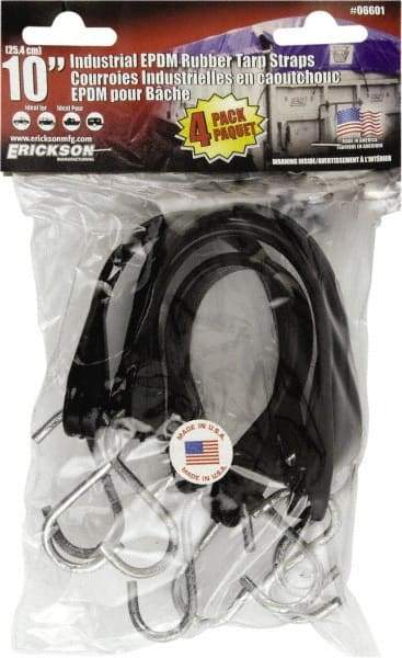 Erickson Manufacturing - Tarp Strap with S Hook - 10" OAL, Black - USA Tool & Supply