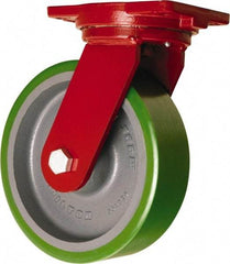 Hamilton - 10" Diam x 3" Wide x 12-1/2" OAH Top Plate Mount Swivel Caster - Polyurethane Mold onto Cast Iron Center, 3,000 Lb Capacity, Tapered Roller Bearing, 6-1/8 x 7-1/2" Plate - USA Tool & Supply
