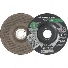 WALTER Surface Technologies - 24 Grit, 4-1/2" Wheel Diam, 1/4" Wheel Thickness, 7/8" Arbor Hole, Type 27 Depressed Center Wheel - Aluminum Oxide, 13,300 Max RPM - USA Tool & Supply
