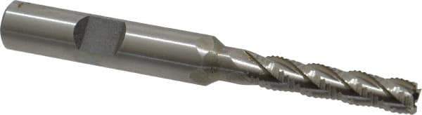 Interstate - 1/4" Diam, Fine Pitch, 1-1/8" LOC, 4 Flute Cobalt Roughing Square End Mill - Uncoated, 3-1/8" OAL, 3/8" Shank Diam, Single End - USA Tool & Supply