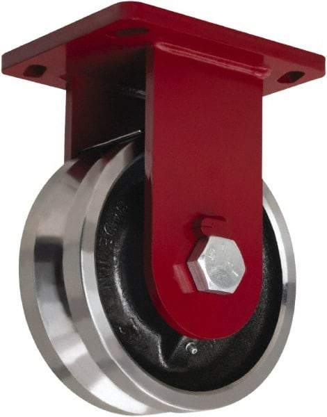 Hamilton - 8" Diam x 4" Wide, Iron Rigid Caster - 6,500 Lb Capacity, Top Plate Mount, 6-1/2" x 7-1/2" Plate, Straight Roller Bearing - USA Tool & Supply