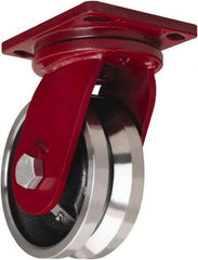 Hamilton - 8" Diam x 3" Wide, Iron Swivel Caster - 5,000 Lb Capacity, Top Plate Mount, 6-1/2" x 7-1/2" Plate, Straight Roller Bearing - USA Tool & Supply