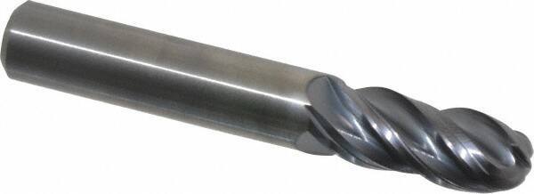 Kennametal - 3/8" Diam, 7/8" LOC, 4 Flute Solid Carbide Ball End Mill - AlTiN Finish, Single End, 2-1/2" OAL, 3/8" Shank Diam, Spiral Flute - USA Tool & Supply