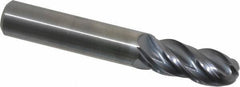 Kennametal - 3/8" Diam, 7/8" LOC, 4 Flute Solid Carbide Ball End Mill - AlTiN Finish, Single End, 2-1/2" OAL, 3/8" Shank Diam, Spiral Flute - USA Tool & Supply