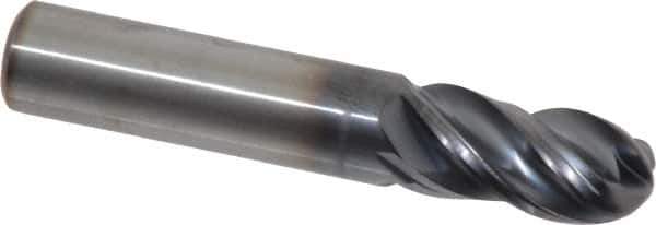 Kennametal - 7/16" Diam, 7/8" LOC, 4 Flute Solid Carbide Ball End Mill - AlTiN Finish, Single End, 2-1/2" OAL, 7/16" Shank Diam, Spiral Flute - USA Tool & Supply