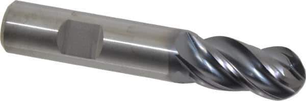 Kennametal - 5/8" Diam, 1-1/4" LOC, 4 Flute Solid Carbide Ball End Mill - AlTiN Finish, Single End, 3-1/2" OAL, 5/8" Shank Diam, Spiral Flute - USA Tool & Supply