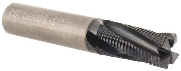 Kennametal - 5/8" Diam, Fine Pitch, 1-1/4" LOC, 4 Flute Solid Carbide Roughing Square End Mill - AlTiN Finish, 3-1/2" OAL, 5/8" Shank Diam, Centercutting, 20° Helix - USA Tool & Supply