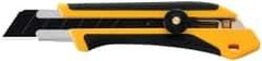 Olfa - Snap Utility Knife - 4.96" High Carbon Tool Steel Blade, Yellow & Black Elastomer & Fiber Reinforced Polymer Handle, 1 Blade Included - USA Tool & Supply