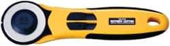 Olfa - Fixed Rotary Cutter - 1.77" Tungsten Tool Steel Blade, Yellow & Black ABS Plastic with Elastomer Inset Handle, 1 Blade Included - USA Tool & Supply