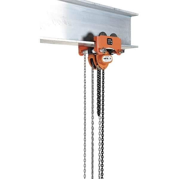 Vestil - 1 Ton Capacity Low Headroom Geared Trolley - 2-1/2" to 8" Flange Width - USA Tool & Supply