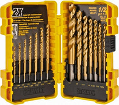 DeWALT - 1/16 to 1/2", 135° Point, Titanium Finish, High Speed Steel Jobber Length Drill Bit Set - USA Tool & Supply