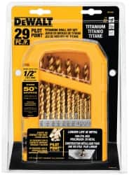 DeWALT - 1/16 to 1/2", 135° Point, Titanium Finish, High Speed Steel Jobber Length Drill Bit Set - USA Tool & Supply
