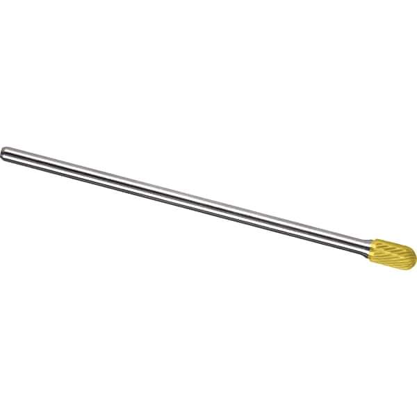 Made in USA - 1/2" Cut Diam, 0.2362" Shank Diam, Cylinder with Radius Head Single Cut Burr - Carbide, 25mm LOC, 175mm OAL - USA Tool & Supply