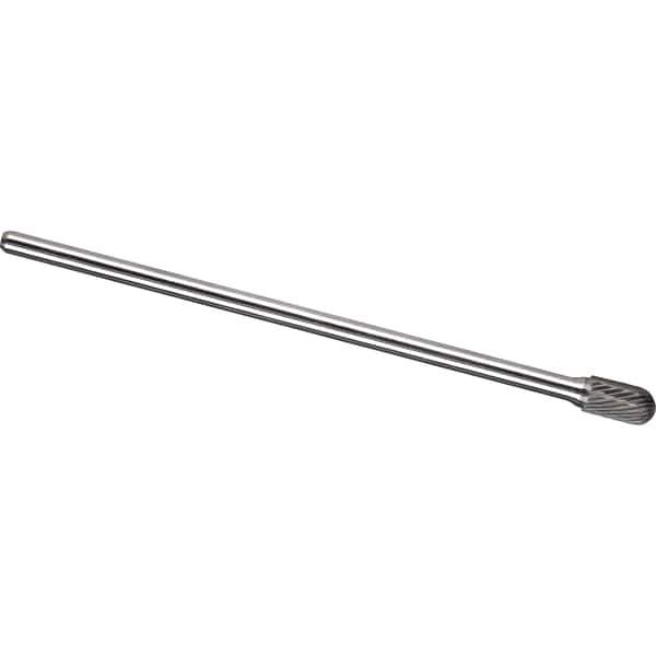 Made in USA - 3/8" Cut Diam, 1/4" Shank Diam, Cylinder with Radius Head Single Cut Burr - Carbide, 3/4" LOC, 6-3/4" OAL - USA Tool & Supply