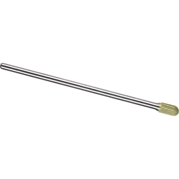 Made in USA - 1/2" Cut Diam, 0.2362" Shank Diam, Cylinder with Radius Head Single Cut Burr - Carbide, 25mm LOC, 175mm OAL - USA Tool & Supply