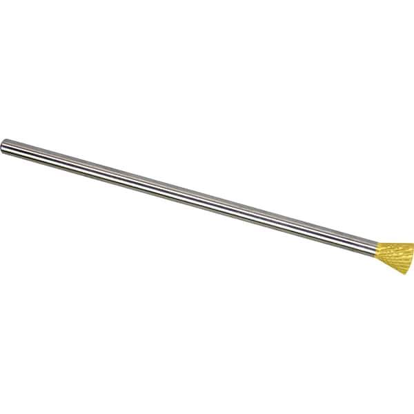 Made in USA - 1/2" Cut Diam, 1/4" Shank Diam, Inverted Cone Head Double Cut Burr - Carbide, 1/2" LOC, 6-1/2" OAL - USA Tool & Supply