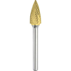 Made in USA - 3/8" Cut Diam, 1/4" Shank Diam, Tree Head Double Cut Burr - Carbide, 3/4" LOC, 2-1/2" OAL - USA Tool & Supply