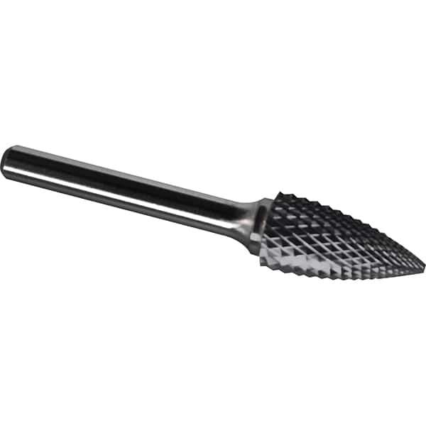 Made in USA - 3/4" Cut Diam, 1/4" Shank Diam, Tree Head Diamond Cut Burr - Carbide, 1" LOC, 2-3/4" OAL - USA Tool & Supply