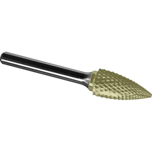 Made in USA - 3/4" Cut Diam, 1/4" Shank Diam, Tree Head Diamond Cut Burr - Carbide, 1-1/2" LOC, 3-1/4" OAL - USA Tool & Supply